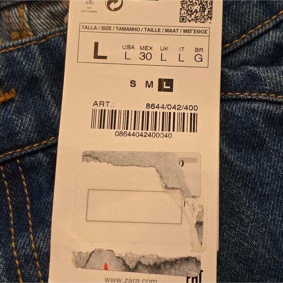 ZARA the New Culotte Embroidered Beaded Raw Hem Straight Leg‎ Jeans Sz Large New - Picture 13 of 16